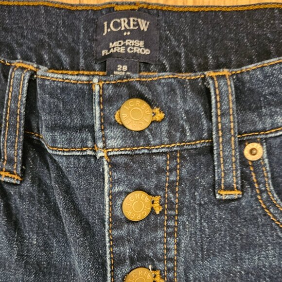 Women's J. Crew Mid Rise Button Fly Flare Crop Jean - Dark Stonewash - 28 -  NWT - Picture 4 of 4